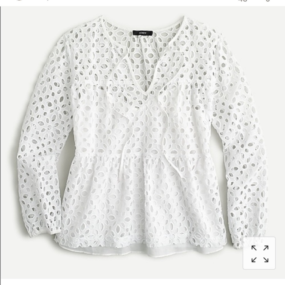 New J. Crew Tiered Embroidered Eyelet Long Sleeve Blouse AM637 Size Medium